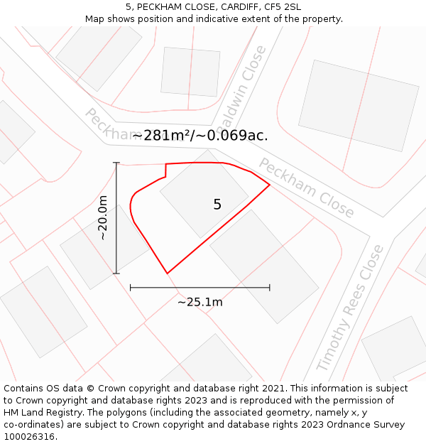 5, PECKHAM CLOSE, CARDIFF, CF5 2SL: Plot and title map