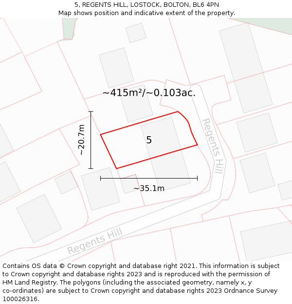 5, REGENTS HILL, LOSTOCK, BOLTON, BL6 4PN: Plot and title map