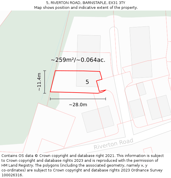 5, RIVERTON ROAD, BARNSTAPLE, EX31 3TY: Plot and title map