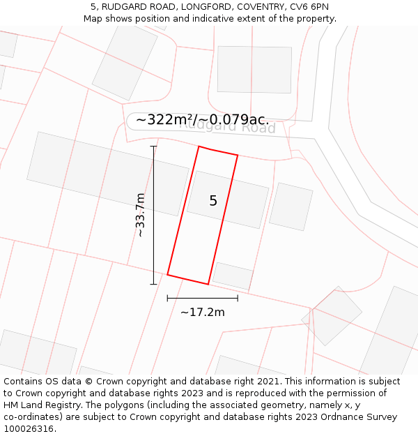 5, RUDGARD ROAD, LONGFORD, COVENTRY, CV6 6PN: Plot and title map