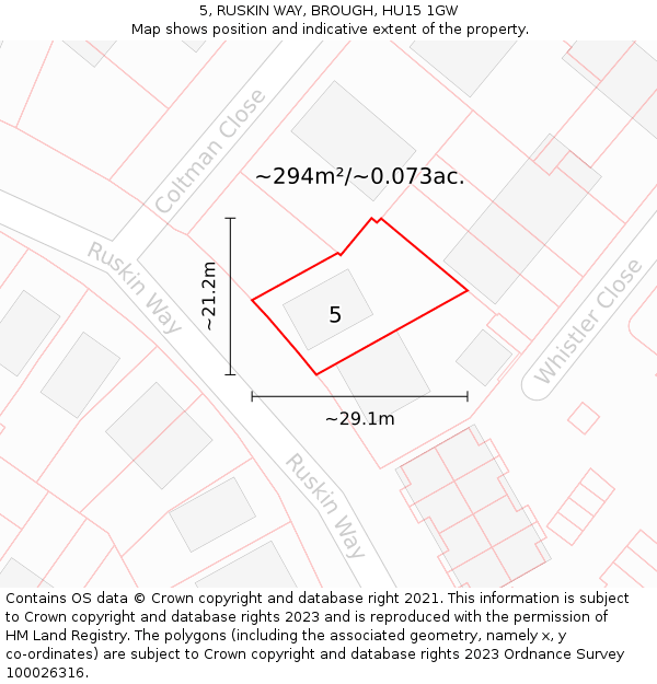 5, RUSKIN WAY, BROUGH, HU15 1GW: Plot and title map