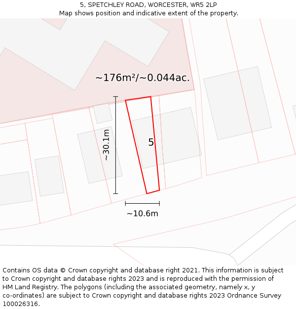 5, SPETCHLEY ROAD, WORCESTER, WR5 2LP: Plot and title map
