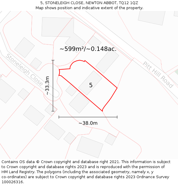 5, STONELEIGH CLOSE, NEWTON ABBOT, TQ12 1QZ: Plot and title map