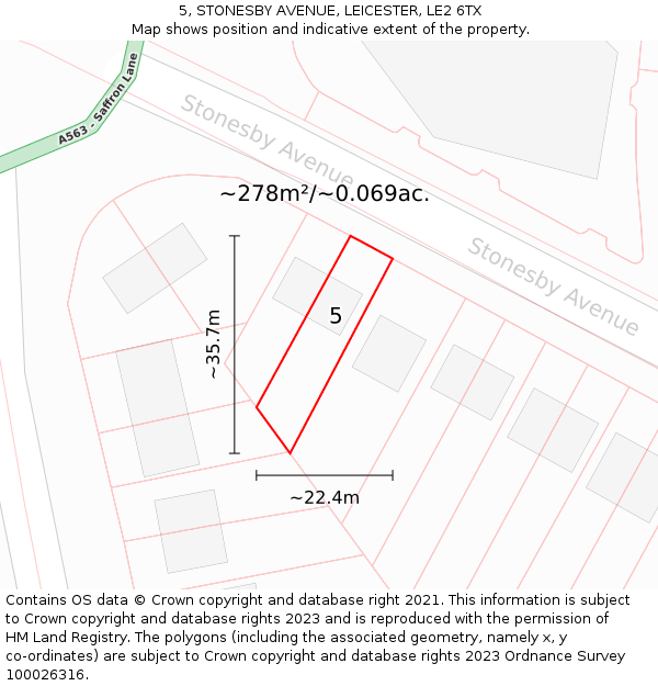5, STONESBY AVENUE, LEICESTER, LE2 6TX: Plot and title map