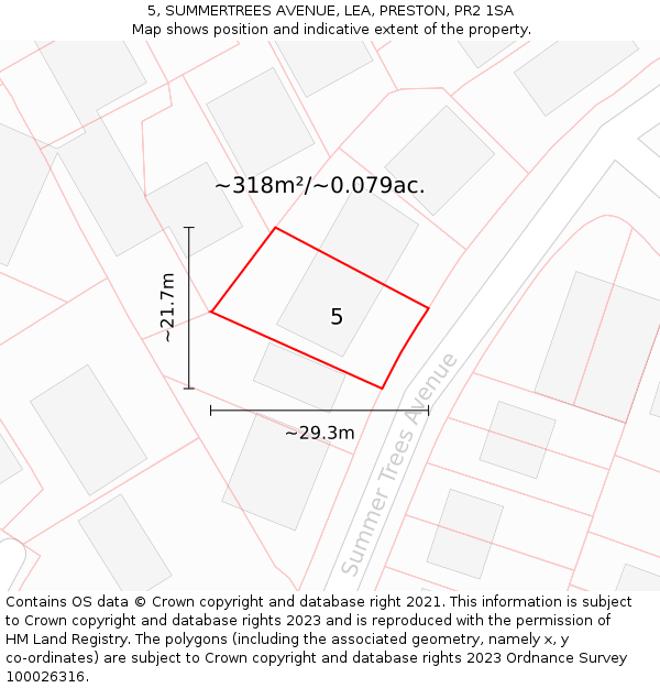 5, SUMMERTREES AVENUE, LEA, PRESTON, PR2 1SA: Plot and title map