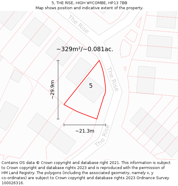 5, THE RISE, HIGH WYCOMBE, HP13 7BB: Plot and title map