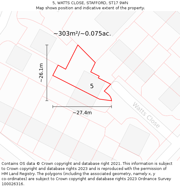 5, WATTS CLOSE, STAFFORD, ST17 9WN: Plot and title map