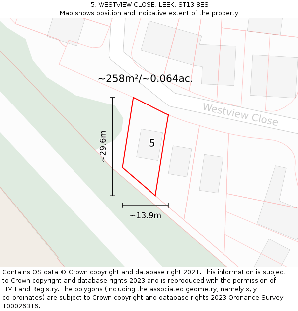 5, WESTVIEW CLOSE, LEEK, ST13 8ES: Plot and title map