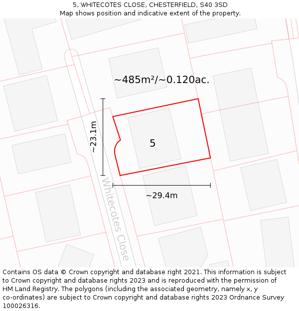 5, WHITECOTES CLOSE, CHESTERFIELD, S40 3SD: Plot and title map