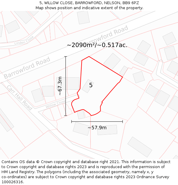 5, WILLOW CLOSE, BARROWFORD, NELSON, BB9 6PZ: Plot and title map