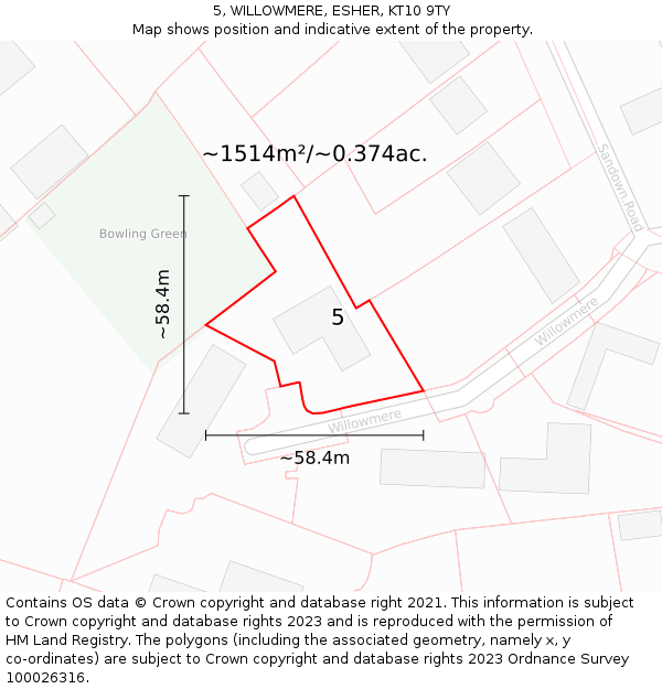 5, WILLOWMERE, ESHER, KT10 9TY: Plot and title map