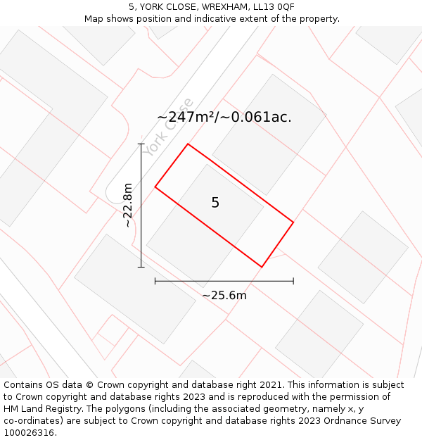5, YORK CLOSE, WREXHAM, LL13 0QF: Plot and title map