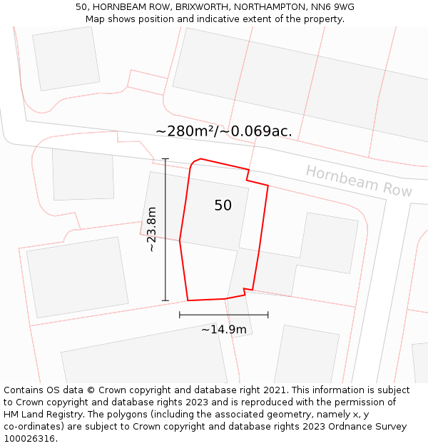 50, HORNBEAM ROW, BRIXWORTH, NORTHAMPTON, NN6 9WG: Plot and title map