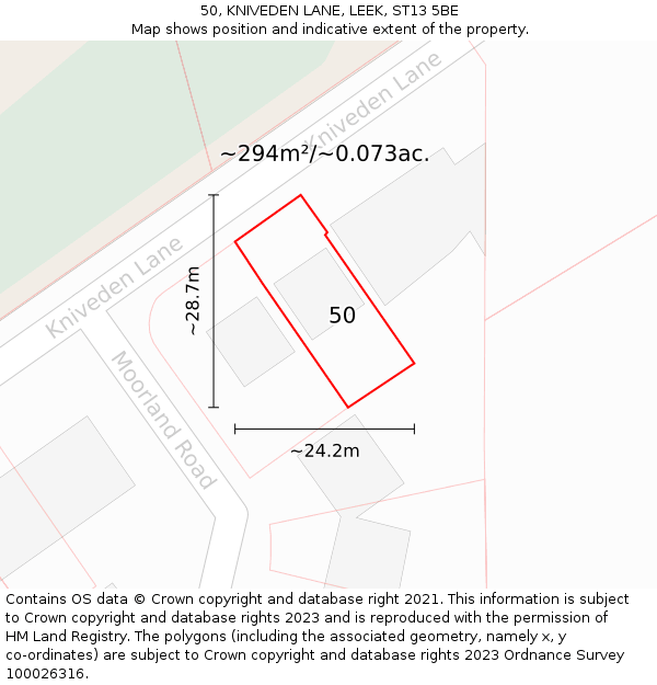 50, KNIVEDEN LANE, LEEK, ST13 5BE: Plot and title map