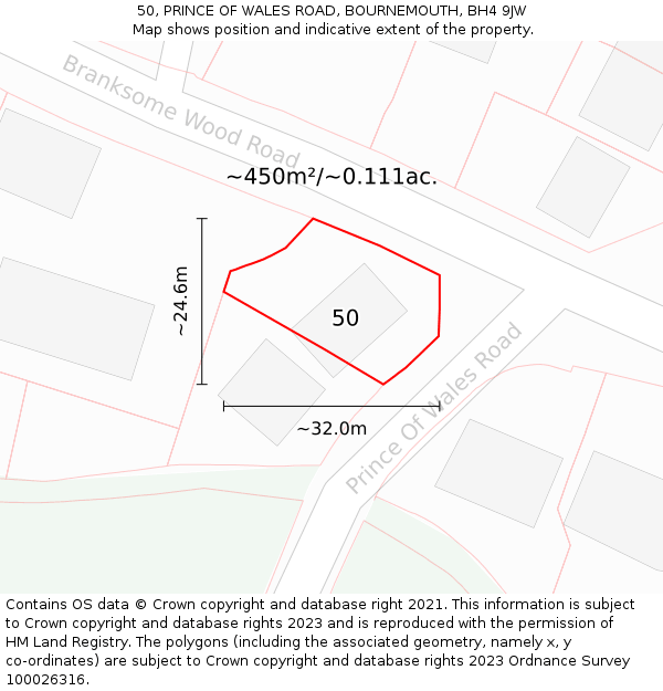 50, PRINCE OF WALES ROAD, BOURNEMOUTH, BH4 9JW: Plot and title map