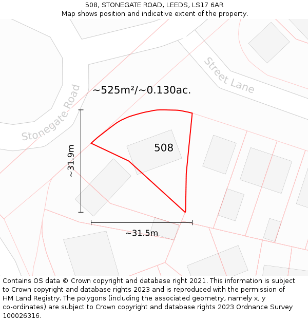 508, STONEGATE ROAD, LEEDS, LS17 6AR: Plot and title map