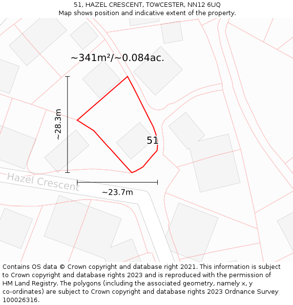 51, HAZEL CRESCENT, TOWCESTER, NN12 6UQ: Plot and title map