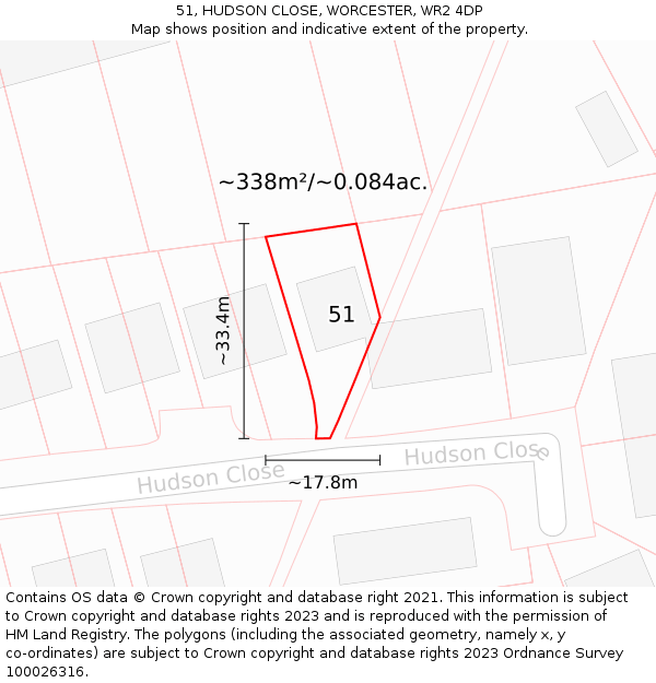 51, HUDSON CLOSE, WORCESTER, WR2 4DP: Plot and title map