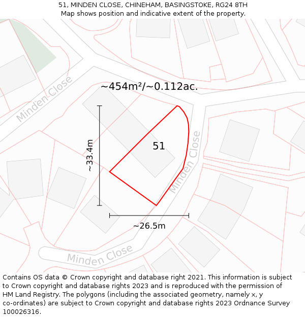51, MINDEN CLOSE, CHINEHAM, BASINGSTOKE, RG24 8TH: Plot and title map