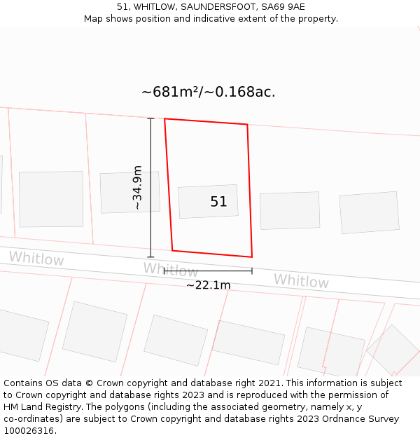 51, WHITLOW, SAUNDERSFOOT, SA69 9AE: Plot and title map