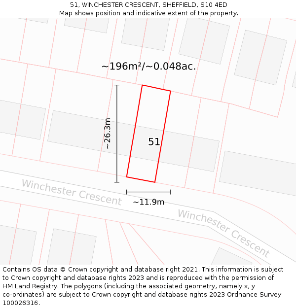 51, WINCHESTER CRESCENT, SHEFFIELD, S10 4ED: Plot and title map