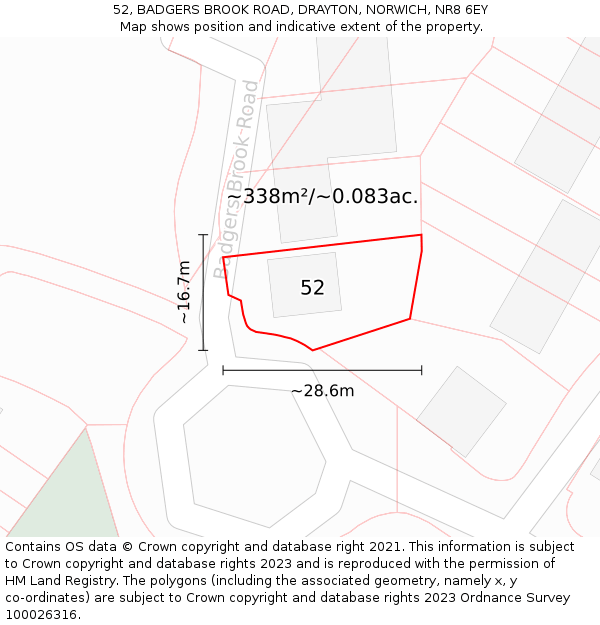 52, BADGERS BROOK ROAD, DRAYTON, NORWICH, NR8 6EY: Plot and title map