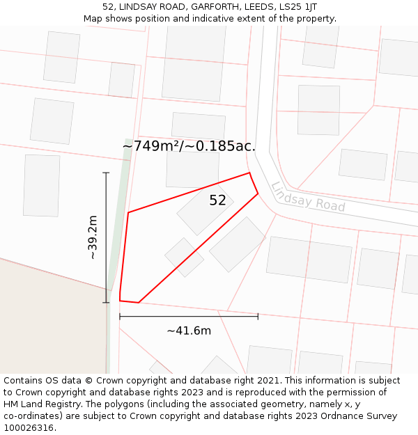 52, LINDSAY ROAD, GARFORTH, LEEDS, LS25 1JT: Plot and title map