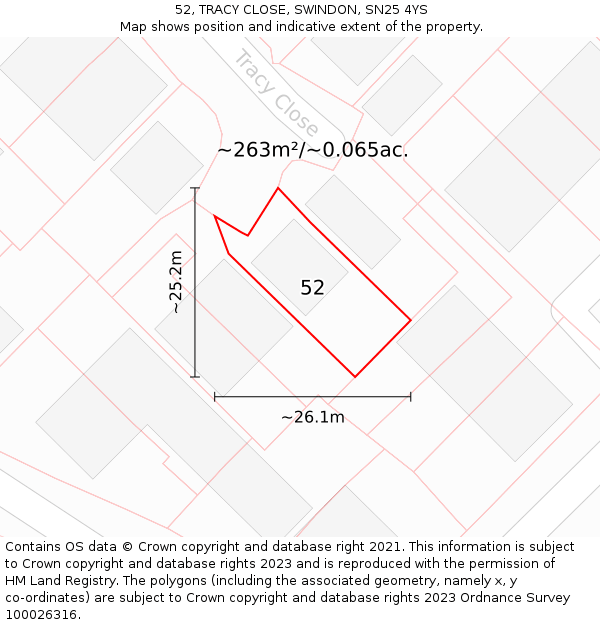 52, TRACY CLOSE, SWINDON, SN25 4YS: Plot and title map