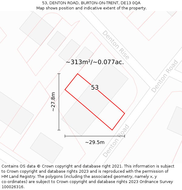 53, DENTON ROAD, BURTON-ON-TRENT, DE13 0QA: Plot and title map