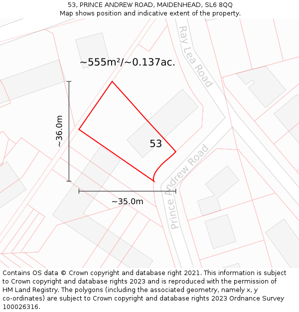 53, PRINCE ANDREW ROAD, MAIDENHEAD, SL6 8QQ: Plot and title map