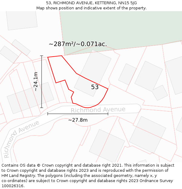 53, RICHMOND AVENUE, KETTERING, NN15 5JG: Plot and title map