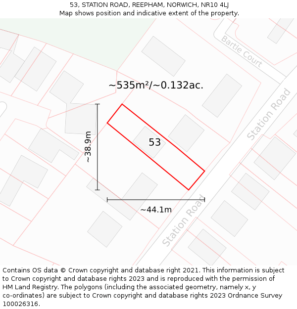 53, STATION ROAD, REEPHAM, NORWICH, NR10 4LJ: Plot and title map