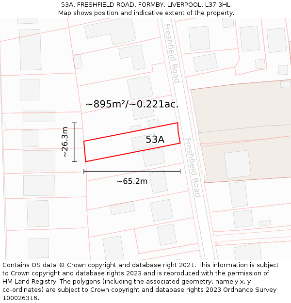 53A, FRESHFIELD ROAD, FORMBY, LIVERPOOL, L37 3HL: Plot and title map