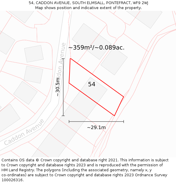 54, CADDON AVENUE, SOUTH ELMSALL, PONTEFRACT, WF9 2WJ: Plot and title map