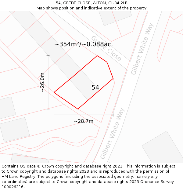 54, GREBE CLOSE, ALTON, GU34 2LR: Plot and title map