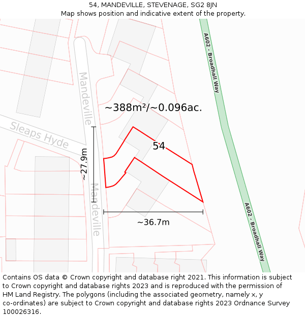 54, MANDEVILLE, STEVENAGE, SG2 8JN: Plot and title map