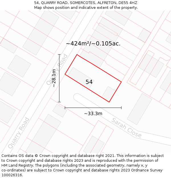 54, QUARRY ROAD, SOMERCOTES, ALFRETON, DE55 4HZ: Plot and title map