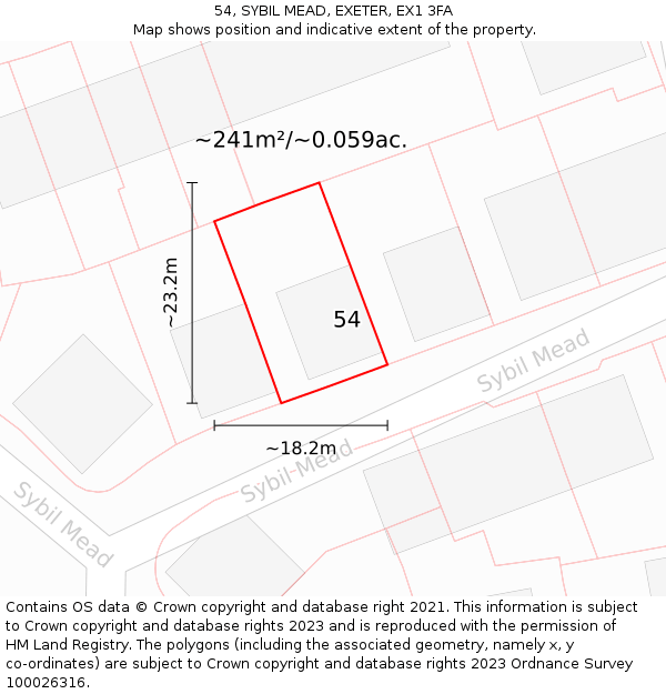 54, SYBIL MEAD, EXETER, EX1 3FA: Plot and title map