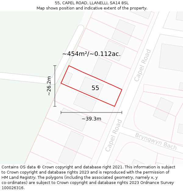 55, CAPEL ROAD, LLANELLI, SA14 8SL: Plot and title map