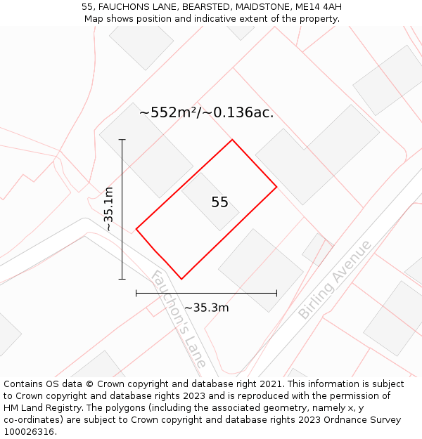 55, FAUCHONS LANE, BEARSTED, MAIDSTONE, ME14 4AH: Plot and title map