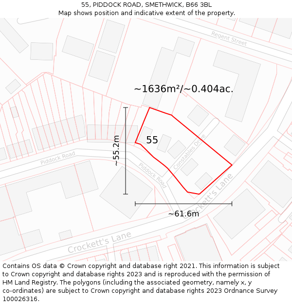 55, PIDDOCK ROAD, SMETHWICK, B66 3BL: Plot and title map