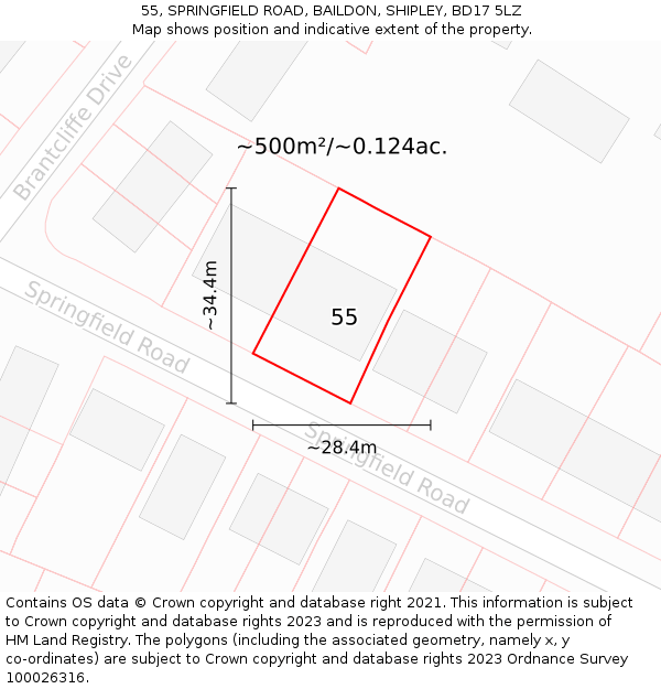55, SPRINGFIELD ROAD, BAILDON, SHIPLEY, BD17 5LZ: Plot and title map