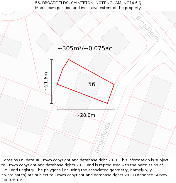 56, BROADFIELDS, CALVERTON, NOTTINGHAM, NG14 6JQ: Plot and title map