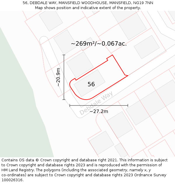 56, DEBDALE WAY, MANSFIELD WOODHOUSE, MANSFIELD, NG19 7NN: Plot and title map