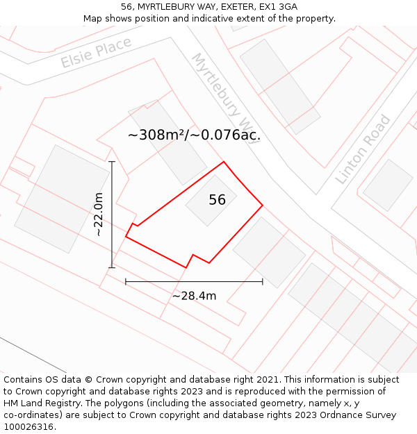 56, MYRTLEBURY WAY, EXETER, EX1 3GA: Plot and title map