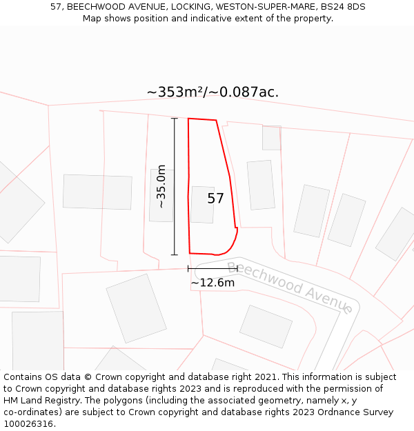 57, BEECHWOOD AVENUE, LOCKING, WESTON-SUPER-MARE, BS24 8DS: Plot and title map