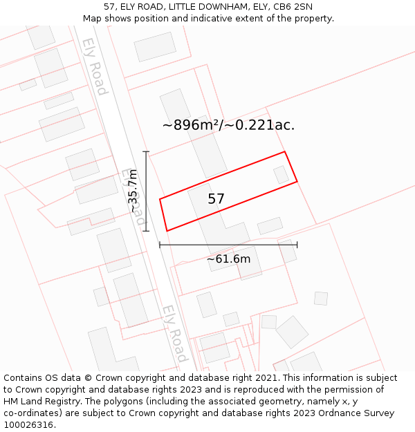 57, ELY ROAD, LITTLE DOWNHAM, ELY, CB6 2SN: Plot and title map