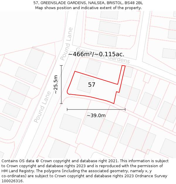 57, GREENSLADE GARDENS, NAILSEA, BRISTOL, BS48 2BL: Plot and title map