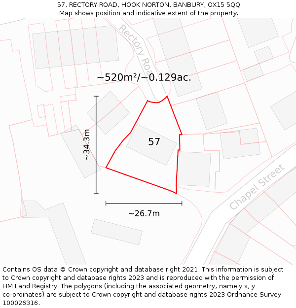 57, RECTORY ROAD, HOOK NORTON, BANBURY, OX15 5QQ: Plot and title map