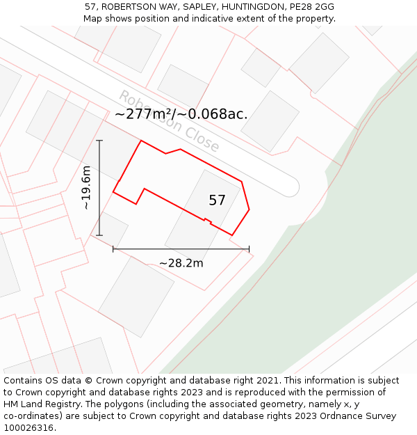 57, ROBERTSON WAY, SAPLEY, HUNTINGDON, PE28 2GG: Plot and title map